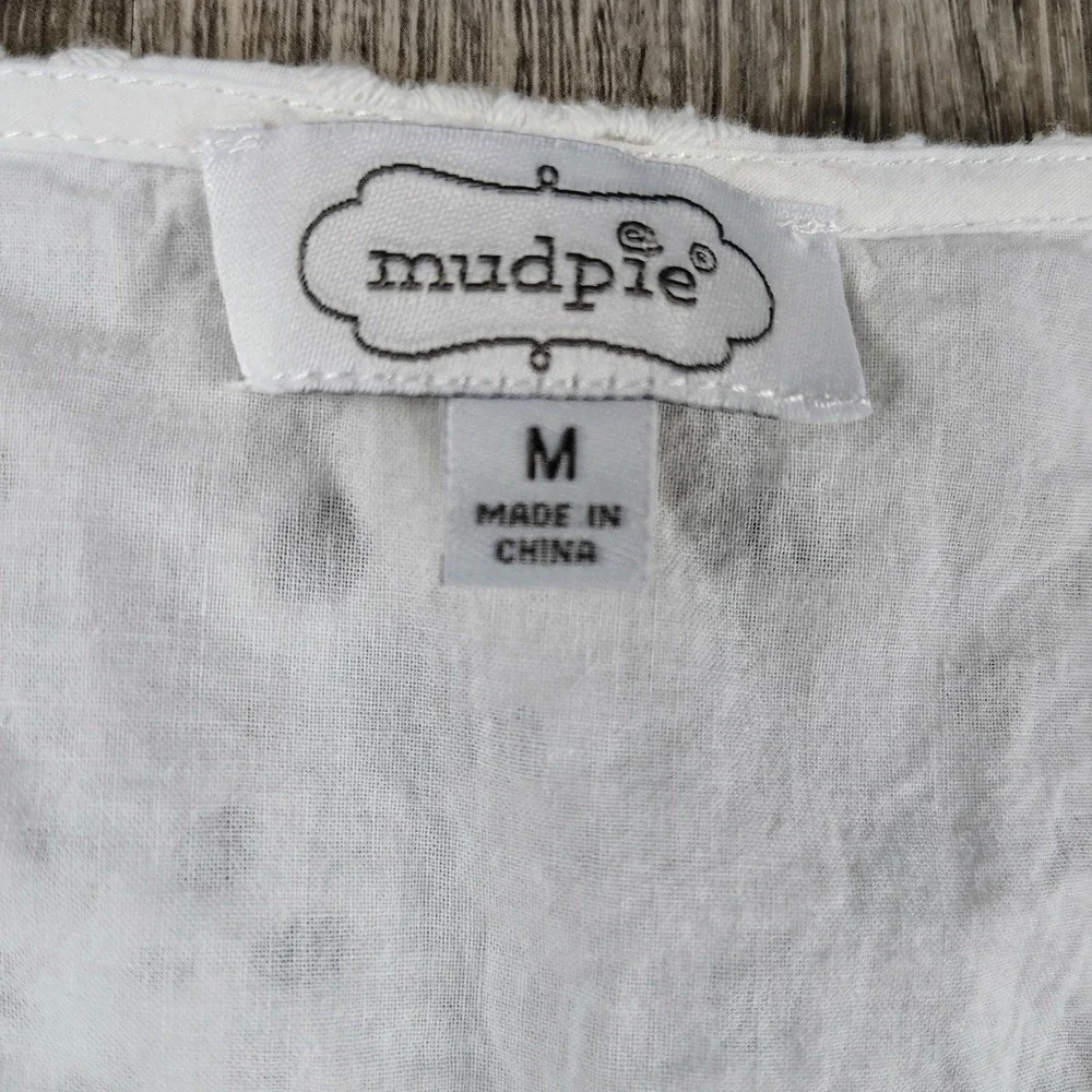 Mud Pie Women's Medium Eyelet White Mini Dress Tunic Top Boho Cowgirl Festival - Picture 3 of 8